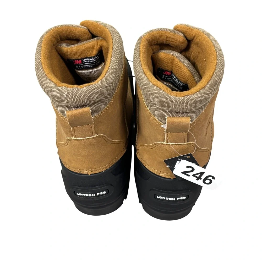 London Fog Falkner Mens Winter Duck Boots 12M Tan Blk 3M Thinsulate Waterproof